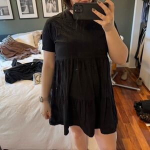 Black Short Sleeve Tiered Mini Dress - Kotn